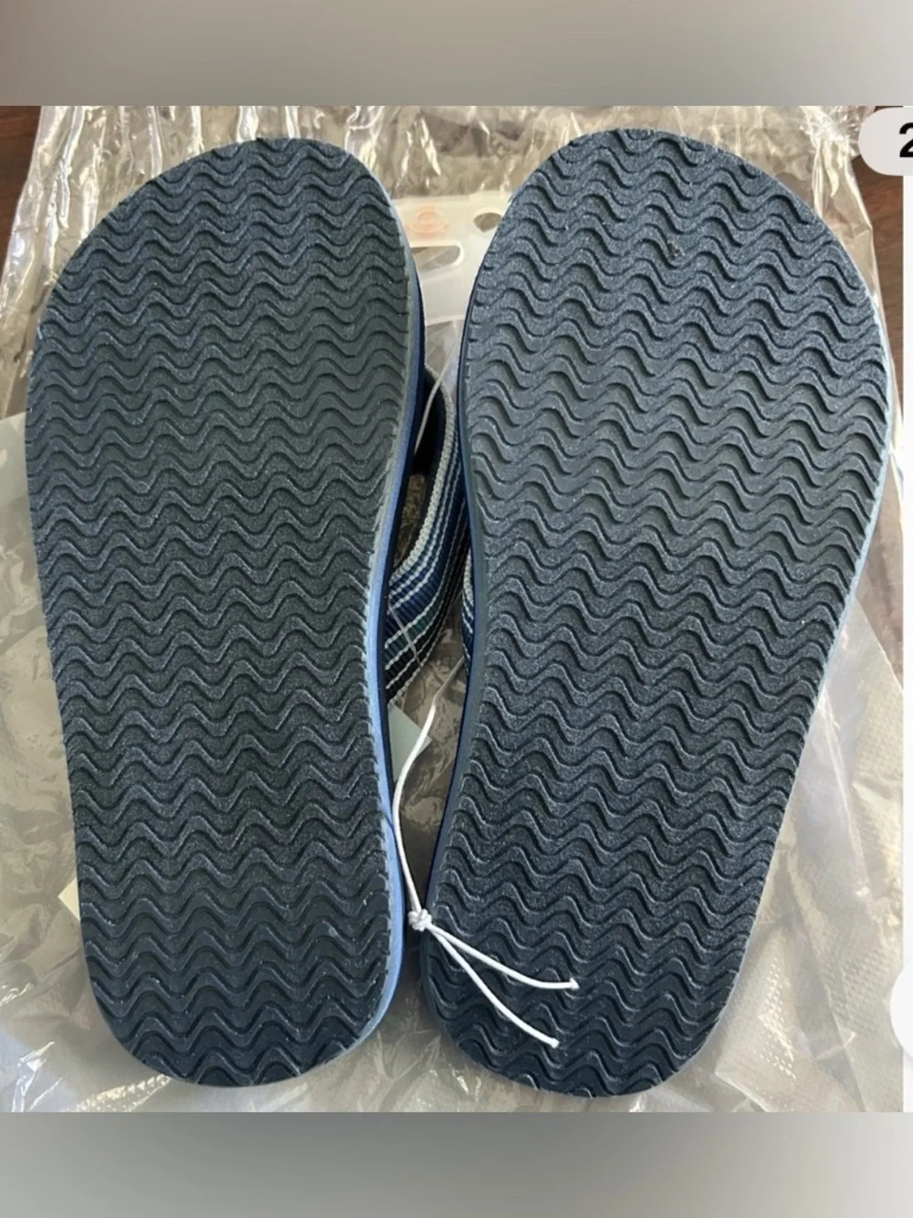 Cat & Jack Navy Blue Flip Flop Sandals with Striped Fabric Straps